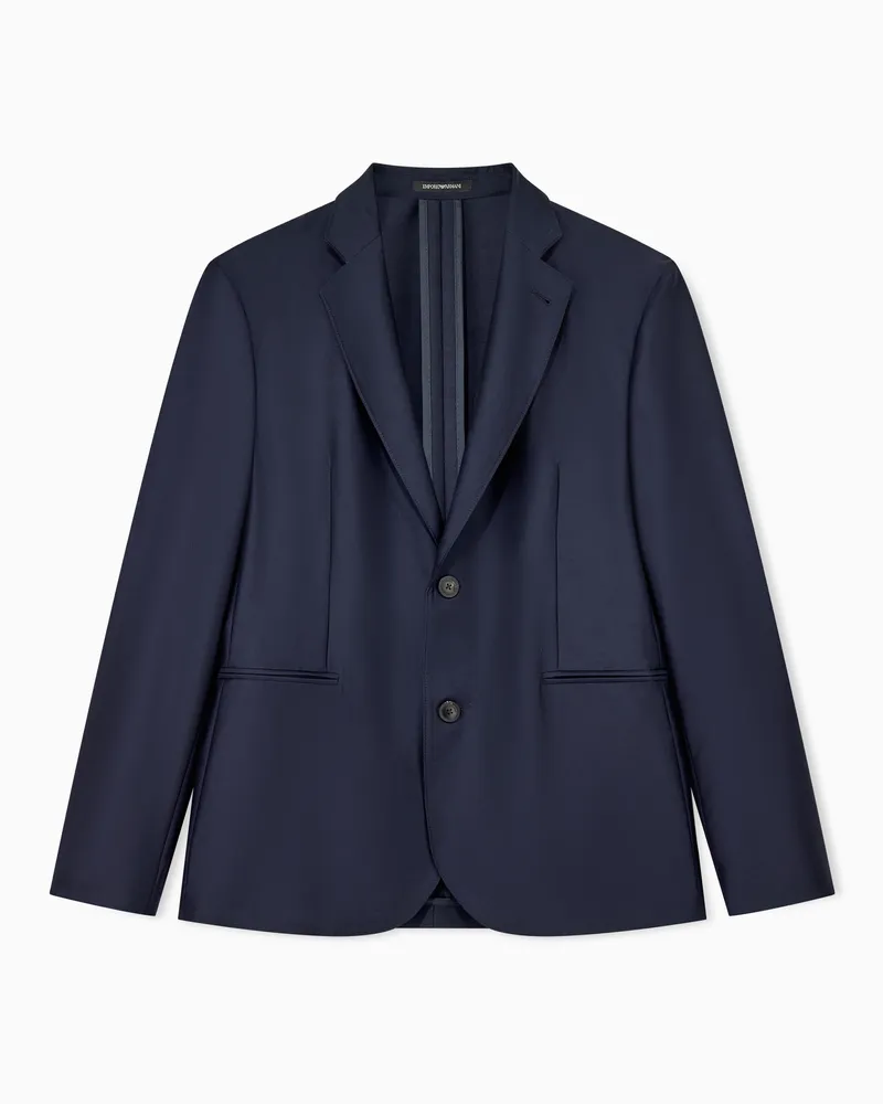 Emporio Armani Blazer monopetto in raso di lana vergine e seta Blu