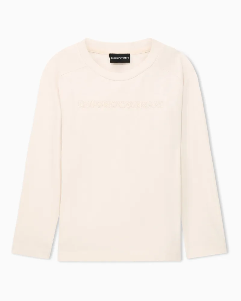 Emporio Armani T-shirt in jersey di cotone con logo in rilievo Beige