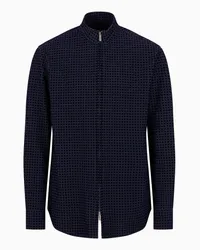 Emporio Armani OFFICIAL STORE Camicia Full Zip In Tessuto Tecnico Con Pattern Floccato Blu