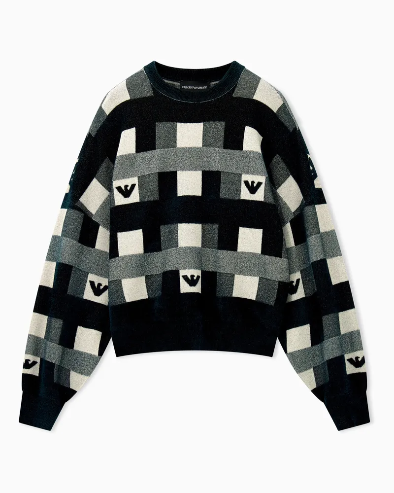 Emporio Armani Pullover girocollo in viscosa con intarsio geometrico Grigio
