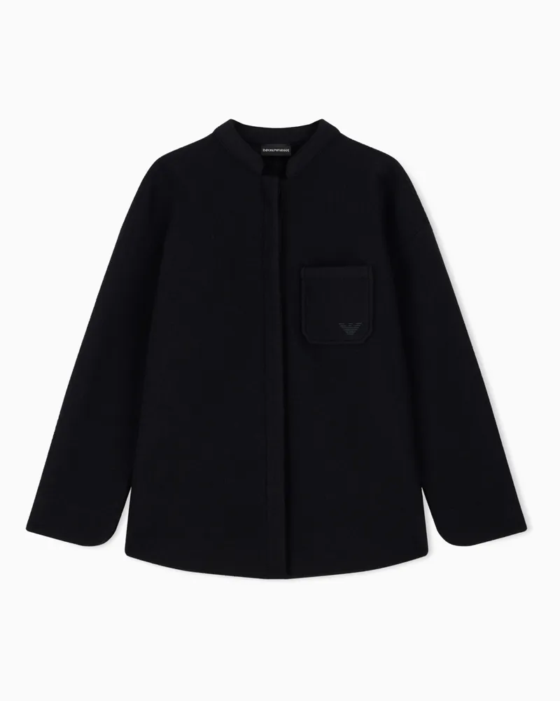 Emporio Armani Camicia in lana cotta con collo a guru e taschino a toppa Nero