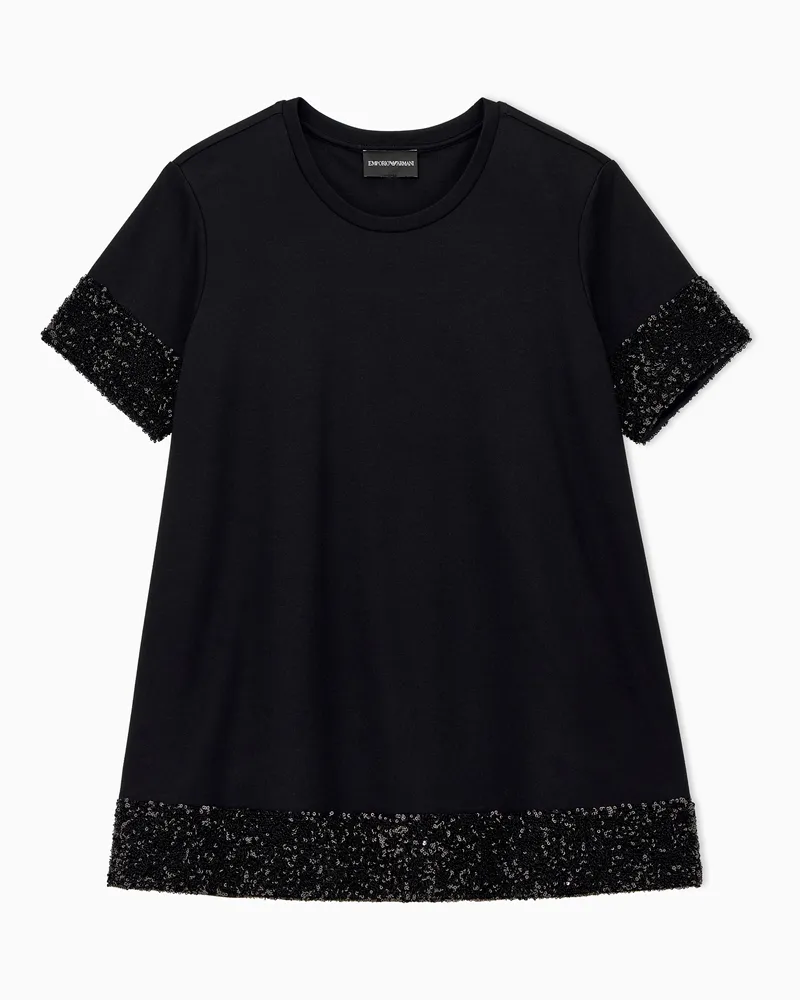 Emporio Armani Maglia over in viscosa con paillettes su maniche e fondo Nero