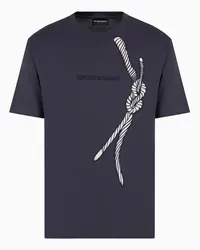 Emporio Armani OFFICIAL STORE T-shirt In Jersey Con Ricamo Corda E Logo Asv Blu