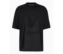 Emporio Armani OFFICIAL STORE T-shirt Over Fit In Jersey Misto Lyocell Con Patch E Ricamo Strass Clubwear Asv Nero