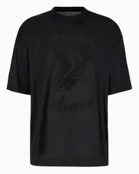 Emporio Armani OFFICIAL STORE T-shirt Over Fit In Jersey Misto Lyocell Con Patch E Ricamo Strass Clubwear Asv Nero