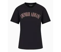 Emporio Armani OFFICIAL STORE T-shirt In Jersey Organico Con Logo Glitter Asv Blu