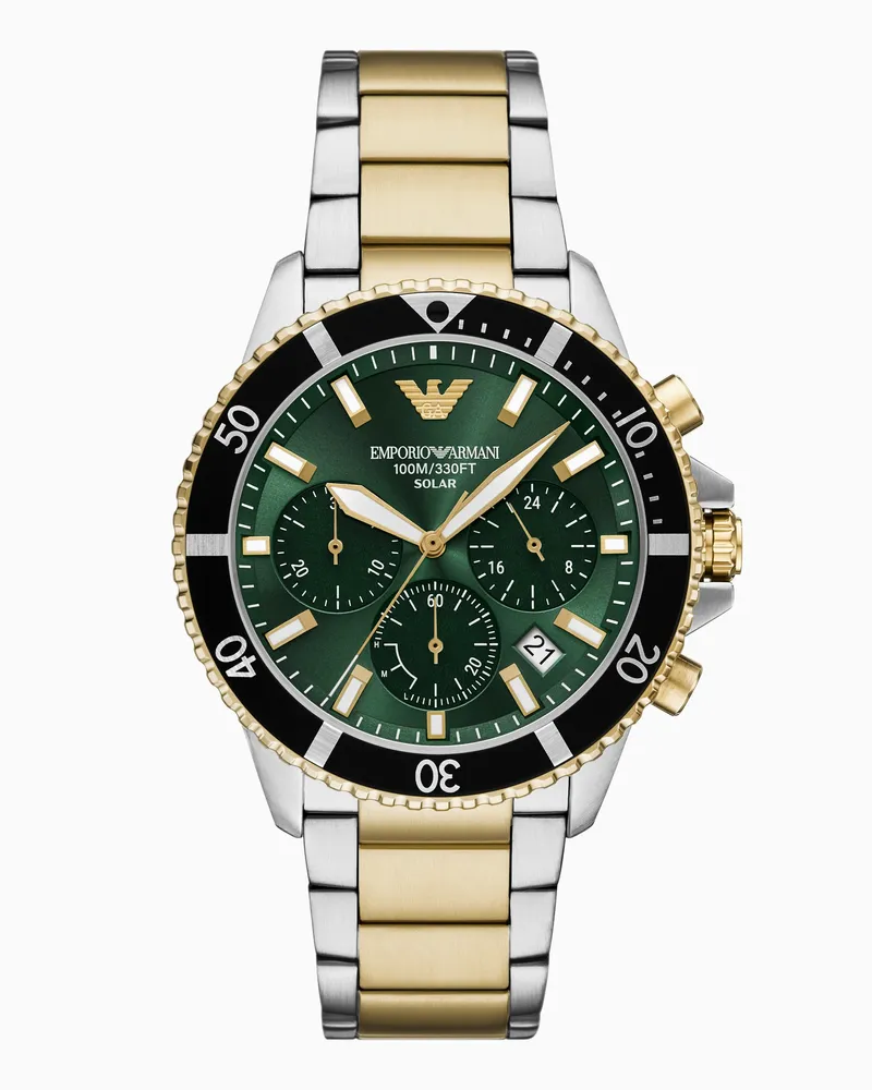 Emporio Armani Orologio cronografo bicolore in acciaio inossidabile World Explorer ad energia solare Multicolore