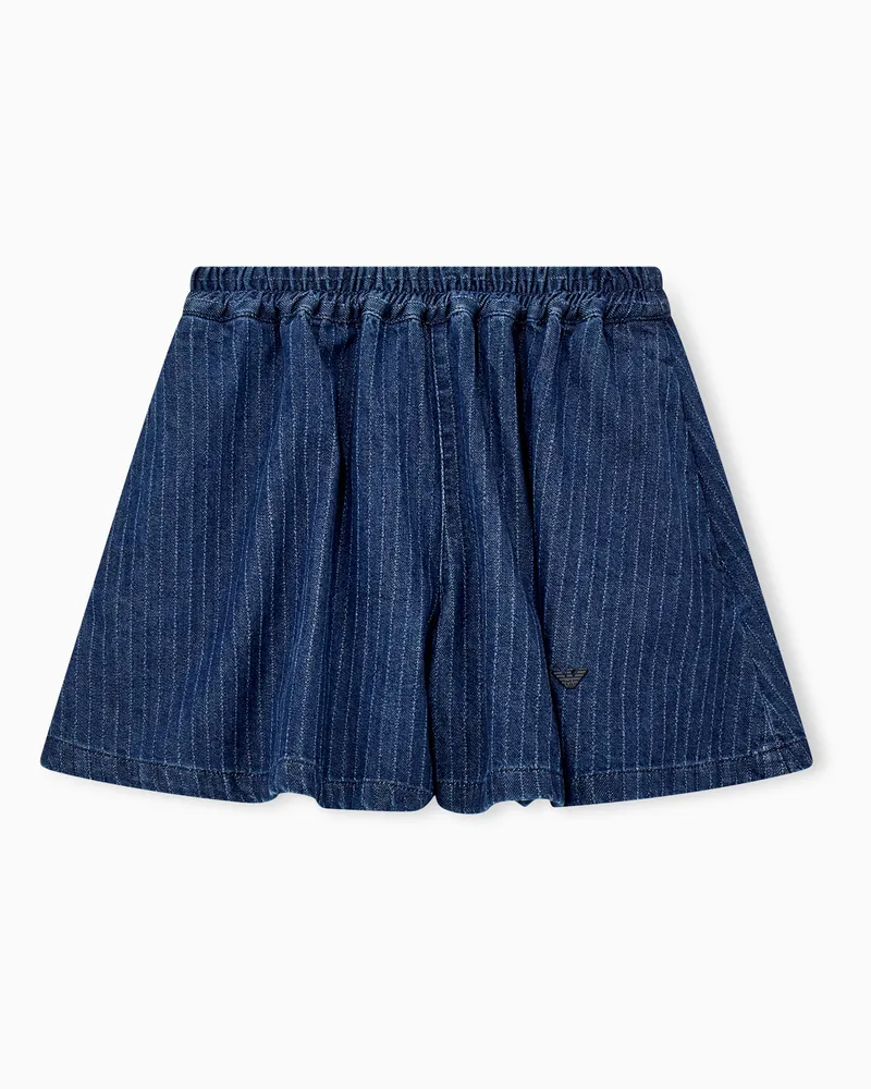 Emporio Armani Shorts in denim gessato con elastico in vita Blu