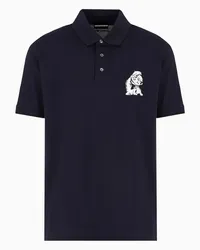 Emporio Armani OFFICIAL STORE Polo In Piquet Mercerizzato Con Ricamo French Bulldog Blu