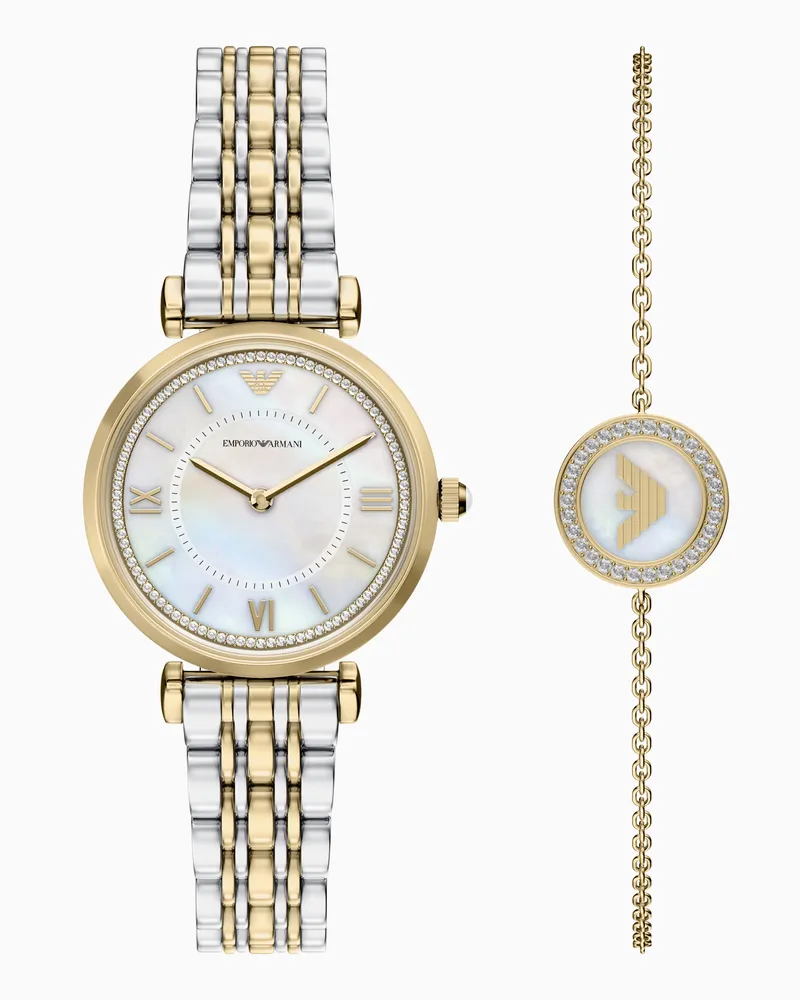 Emporio Armani Set di orologio al quarzo e bracciale Multicolore