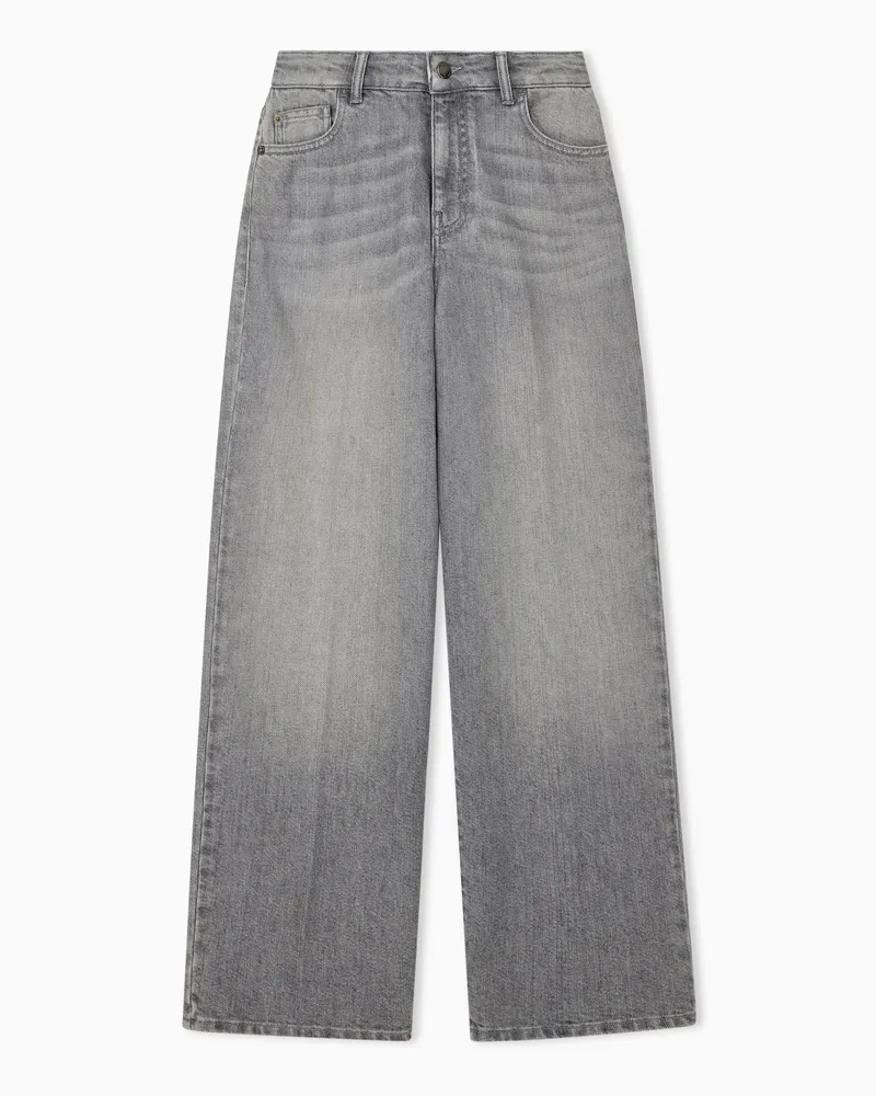 Emporio Armani Jeans 5 tasche gamba larga a vita alta in denim vintage Grigio