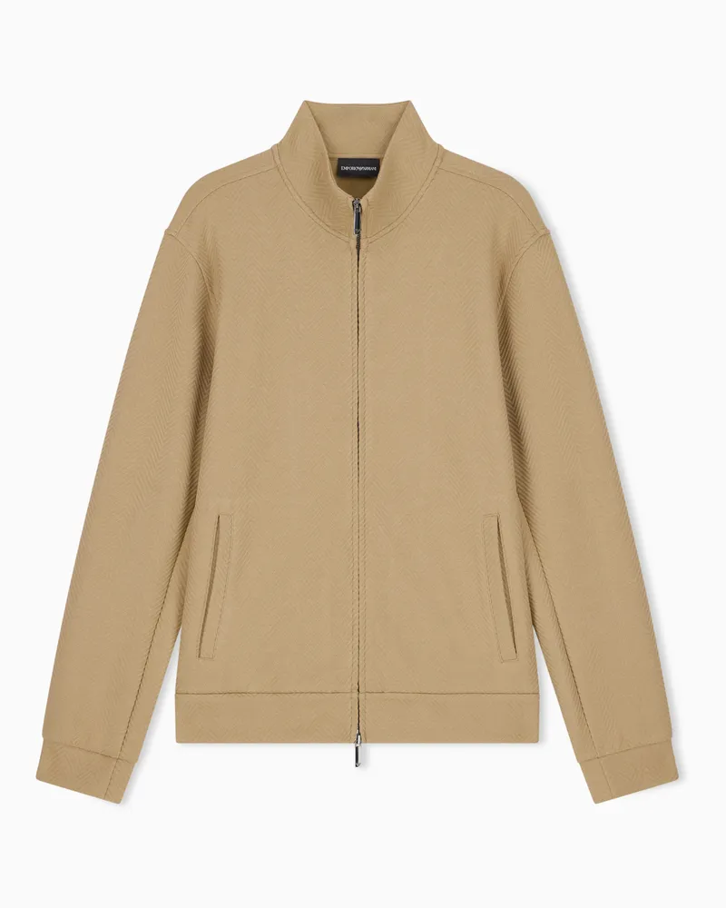 Emporio Armani Felpa full zip in jersey interlock jacquard misto lyocell Beige