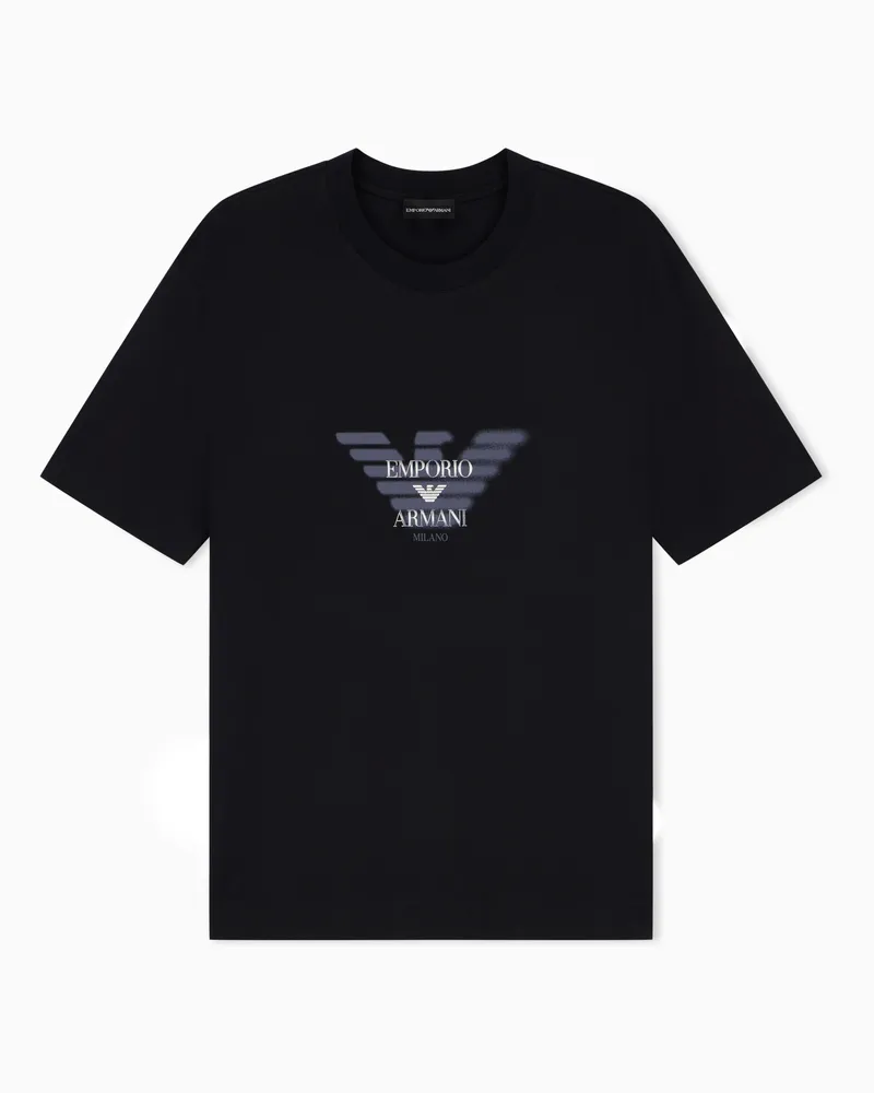 Emporio Armani T-shirt in jersey misto lyocell stampa logo aquila graffito Nero