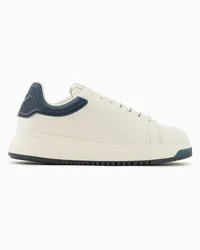 Emporio Armani OFFICIAL STORE Sneakers In Pelle Con Retro Semitrasparente E Suola Zigrinata Blu