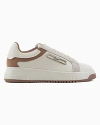 Emporio Armani OFFICIAL STORE Sneakers In Pelle Con Placca Aquila Marrone