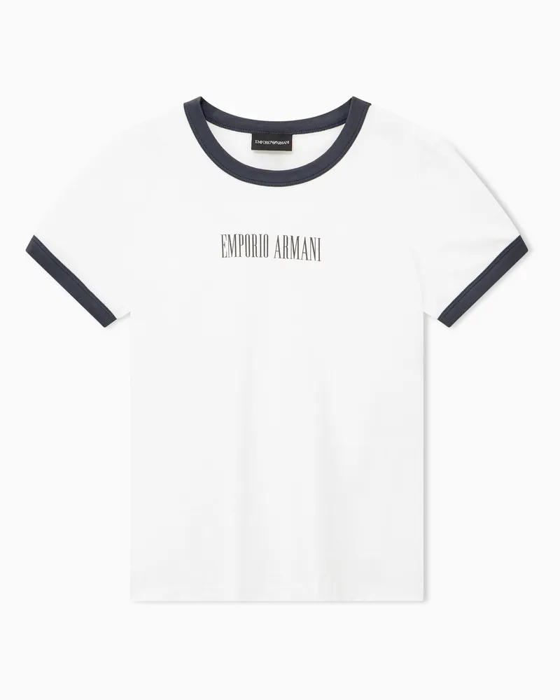 Emporio Armani T-shirt slim in jersey di cotone con profili a contrasto Bianco