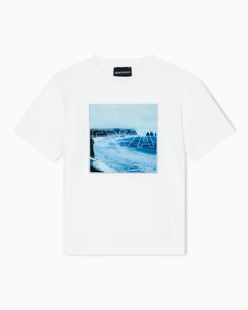Emporio Armani T-shirt comfort fit in jersey con stampa Winter clouds Bianco