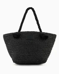 Emporio Armani OFFICIAL STORE Shopper Da Mare In Papier Intrecciato Nero