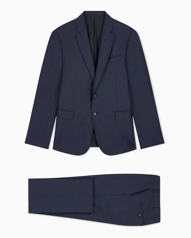 Emporio Armani Completo foderato in lana vergine con disegno Riforma Blu