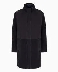 Emporio Armani OFFICIAL STORE Cappotto Relaxed Fit In Suede Di Capra Con Giubbotto Interno Removibile Blu