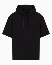 Emporio Armani OFFICIAL STORE Felpa A Maniche Corte Con Cappuccio E Tasca A Toppa In Double Jersey Nero