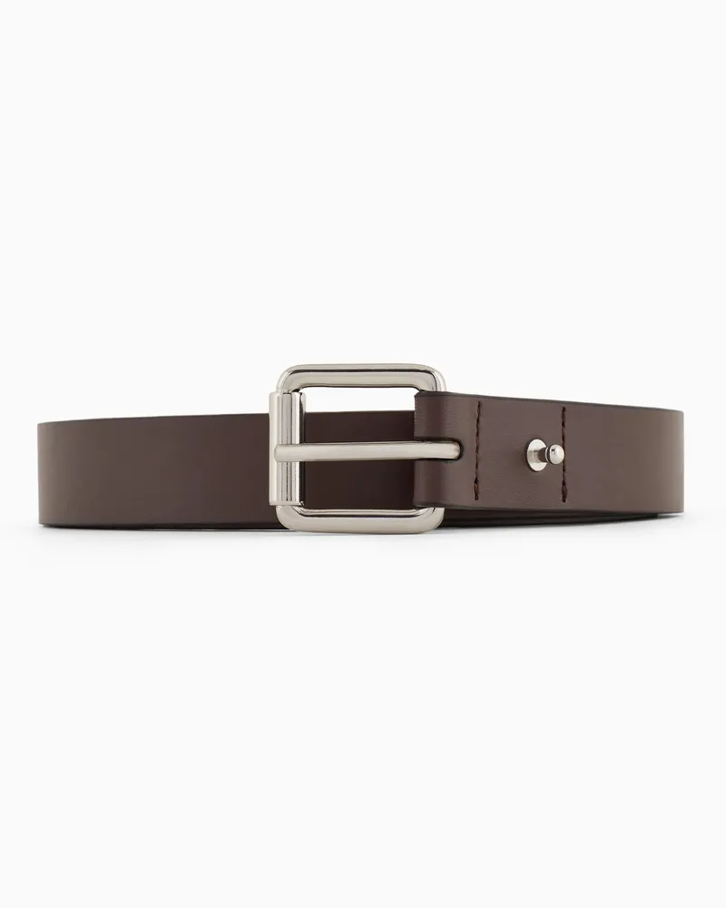 Emporio Armani Cintura in pelle liscia con placchetta aquila Marrone