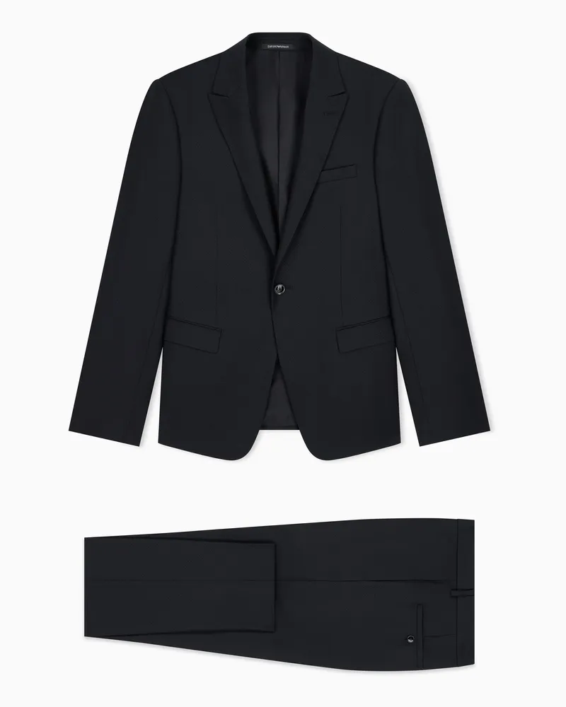 Emporio Armani Abito foderato in lana vergine con micro disegno Nero