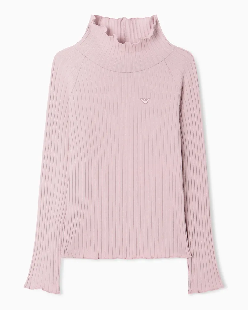 Emporio Armani T-shirt slim in cotone a costine con profili arricciati Rosa