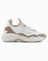 Emporio Armani OFFICIAL STORE Sneakers In Pelle E Suede Con Logo Signature Beige