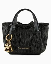 Emporio Armani OFFICIAL STORE Borsa A Mano In Paglia Intrecciata Con Charm Logo Nero