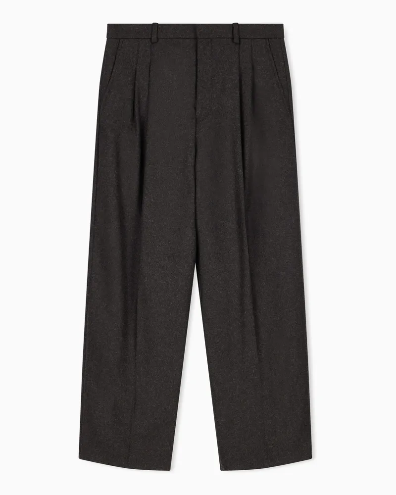 Emporio Armani Pantaloni in flanella compatta con motivo pied de poule Marrone