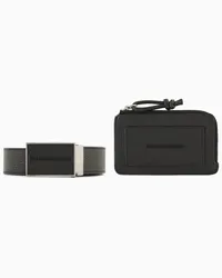 Emporio Armani OFFICIAL STORE Gift Box Con Cintura E Portacarte In Pelle Bottalata Nero