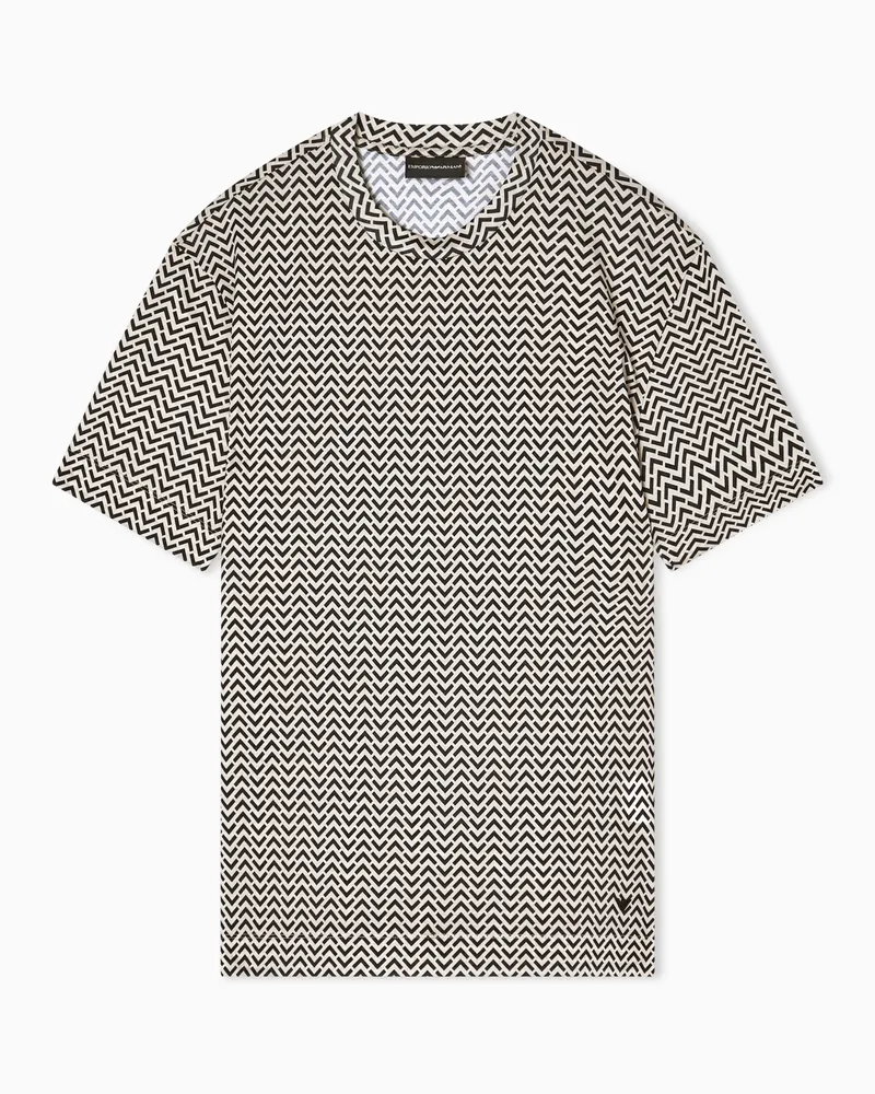 Emporio Armani T-shirt in jersey misto lyocell stampa micro fantasia optical Beige