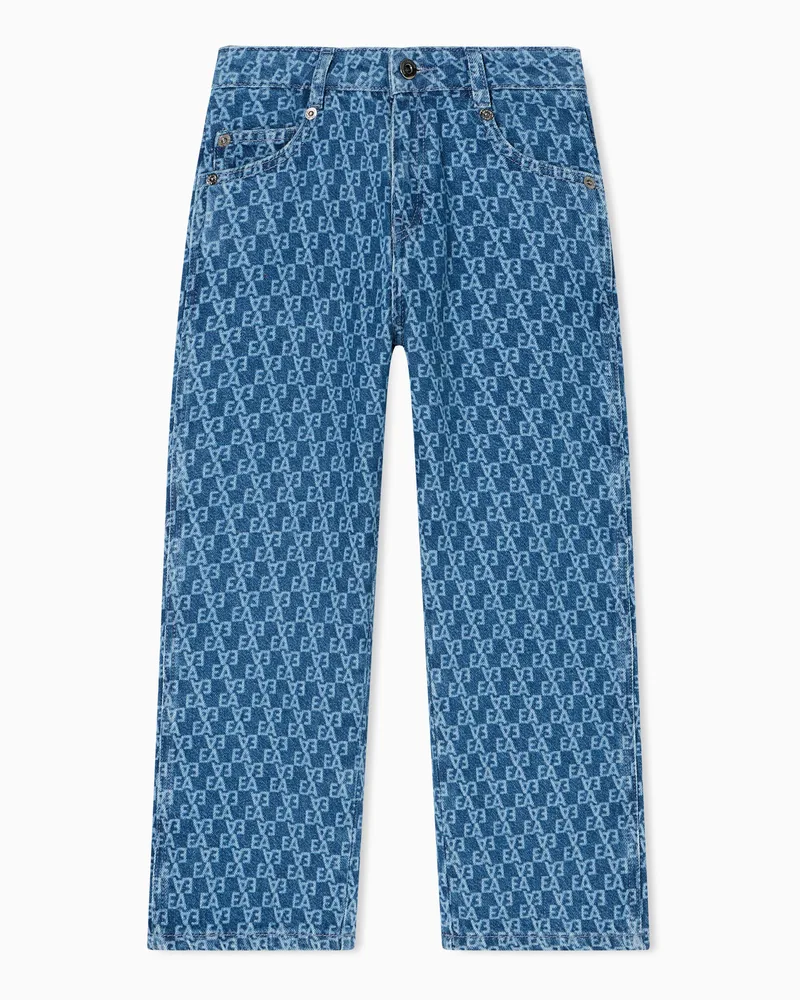 Emporio Armani Jeans carrot fit in denim lettering laserato all over Blu