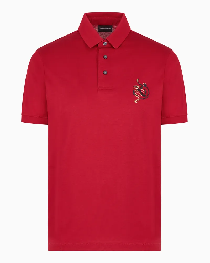 Emporio Armani Polo in jersey misto lyocell con ricamo ASV Rosso