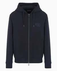 Emporio Armani OFFICIAL STORE Felpa Con Cappuccio E Zip In Double Jersey Con Ricamo Logo Ea A Rilievo Blu