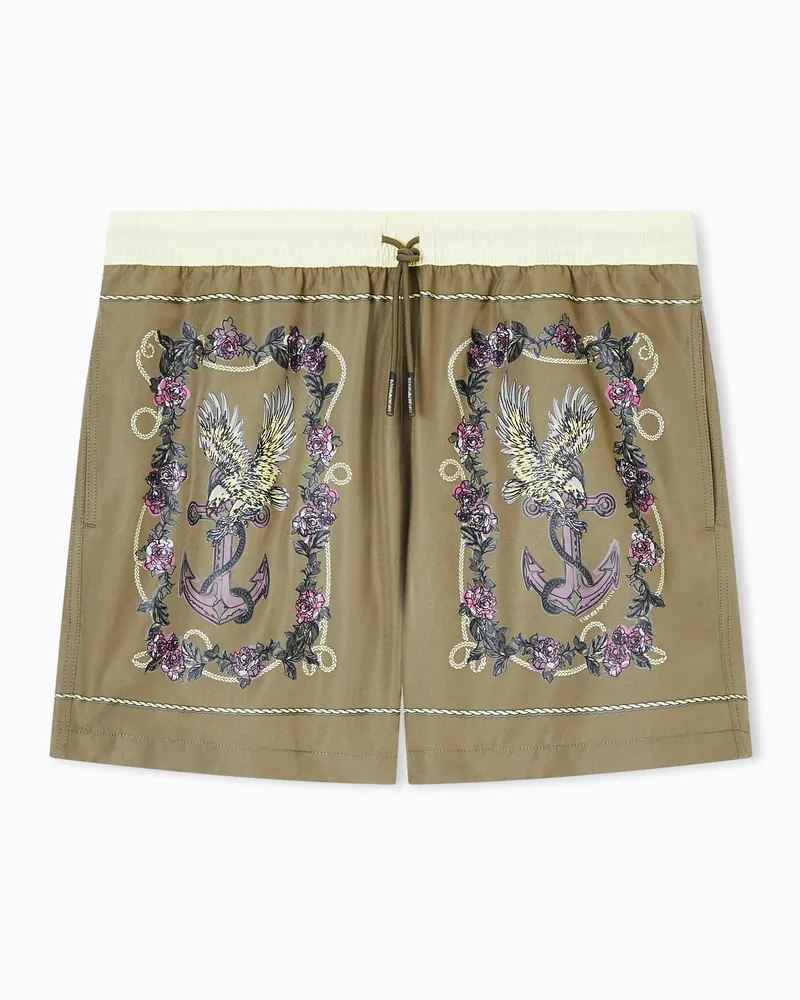 Emporio Armani Costume shorts stampa Cards Verde