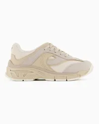 Emporio Armani OFFICIAL STORE Sneakers In Mesh E Suede Travel Essential Beige