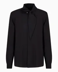 Emporio Armani OFFICIAL STORE Camicia Con Collo Foulard In Viscosa Leggera Motivo Jacquard Nero