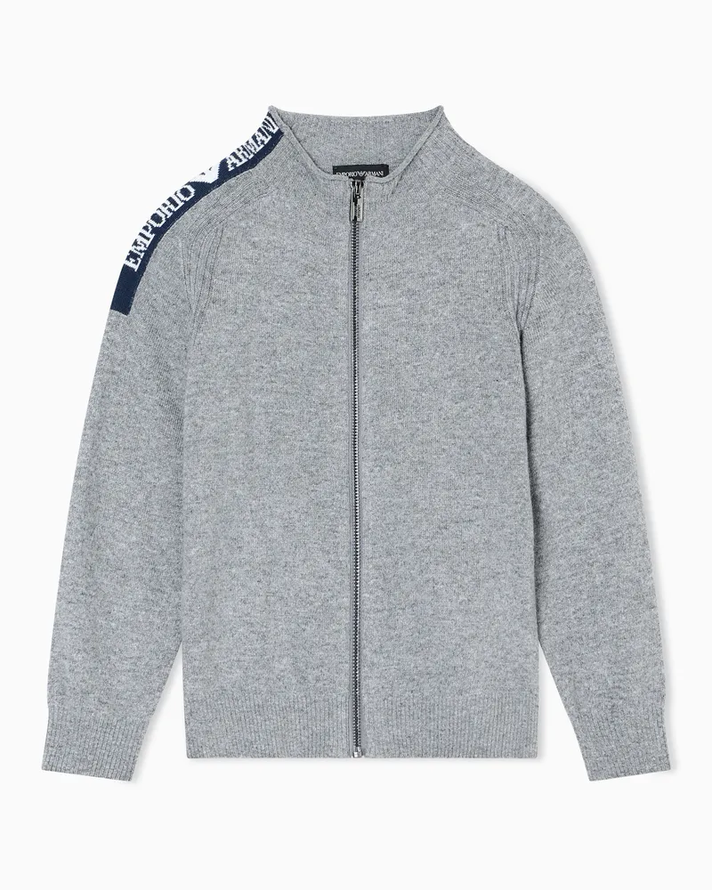 Emporio Armani Maglione con zip in misto lana con logo jacquard Grigio
