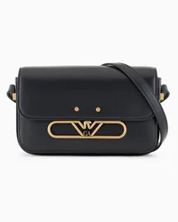 Emporio Armani OFFICIAL STORE Borsa A Tracolla In Pelle Liscia Con Logo Aquila In Metallo Nero