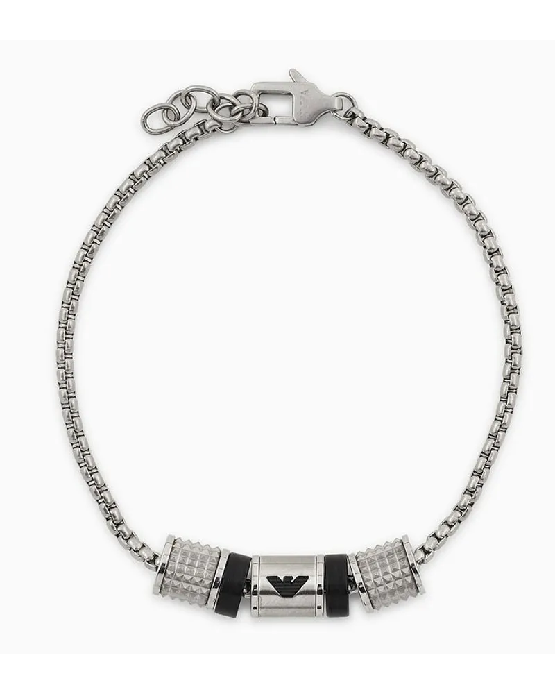 Emporio Armani OFFICIAL STORE Bracciale In Acciaio Inossidabile E Rondelle In Onice Argento