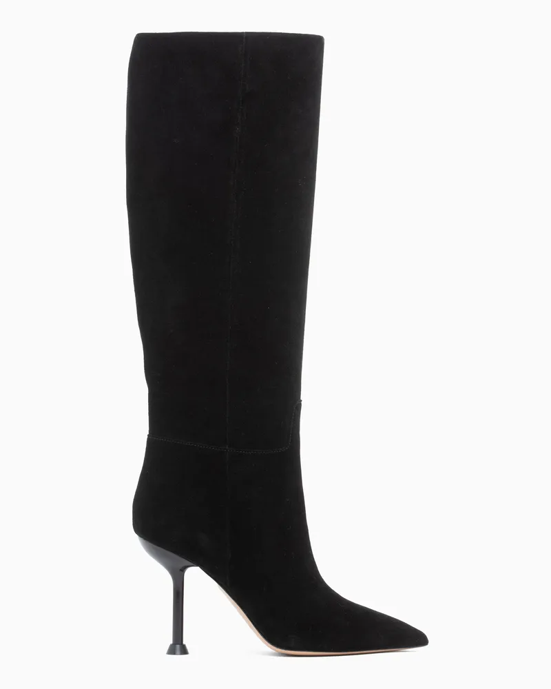 Emporio Armani Stivali con tacco in suede Capsule Boteh Nero