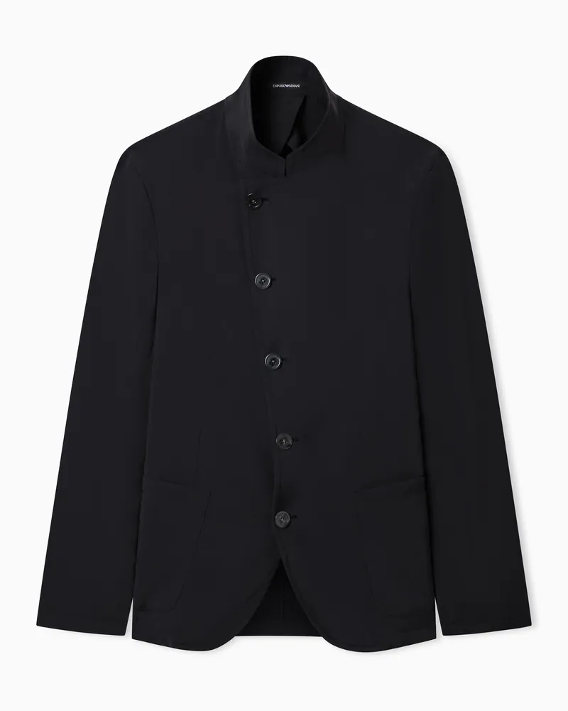 Emporio Armani Giacca collo guru con allacciatura decentrata in tela mano pesca Icon Blu