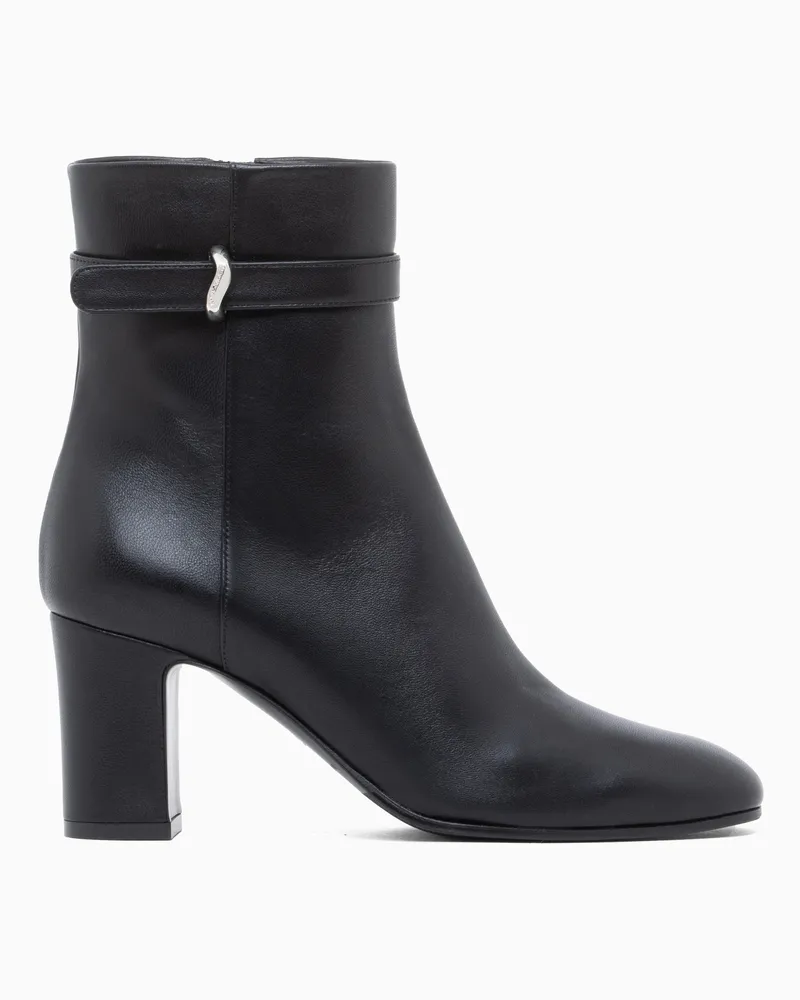 Emporio Armani Stivaletti in nappa con tacco largo e fibbia Nero