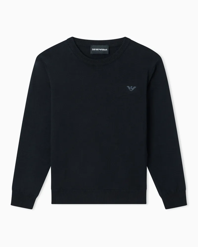 Emporio Armani Maglione in misto lana con ricamo micro eagle Blu