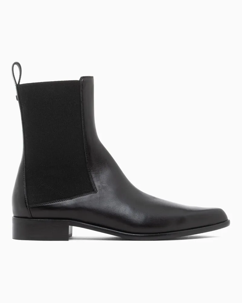 Emporio Armani Stivale chelsea in pelle con inserti elastici laterali Nero