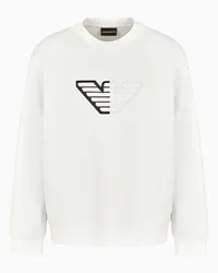 Emporio Armani OFFICIAL STORE Felpa In Double Jersey Con Maxi Aquila Embossed Su Fondo Chevron Bianco