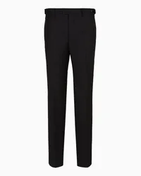 Emporio Armani OFFICIAL STORE Pantaloni Con Dettaglio Cinturino In Flanella Stretch Di Lana Vergine Nero