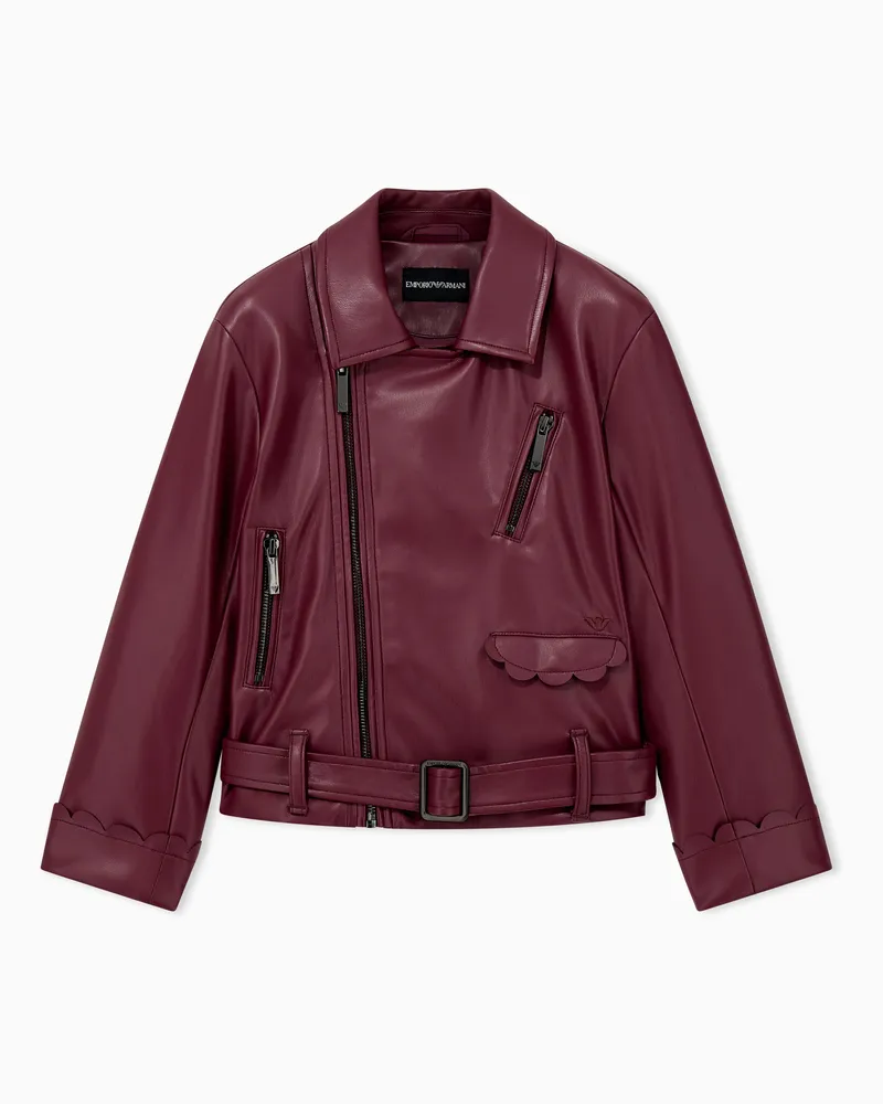 Emporio Armani Giacca effetto pelle con cintura e dettagli smerlati Bordeaux